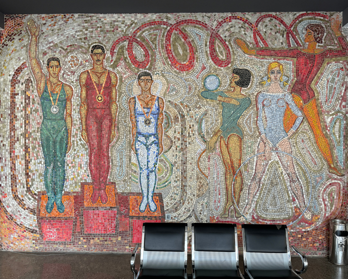 Monumental wall mosaic at Sport Complex of Azerbaijan Technical University