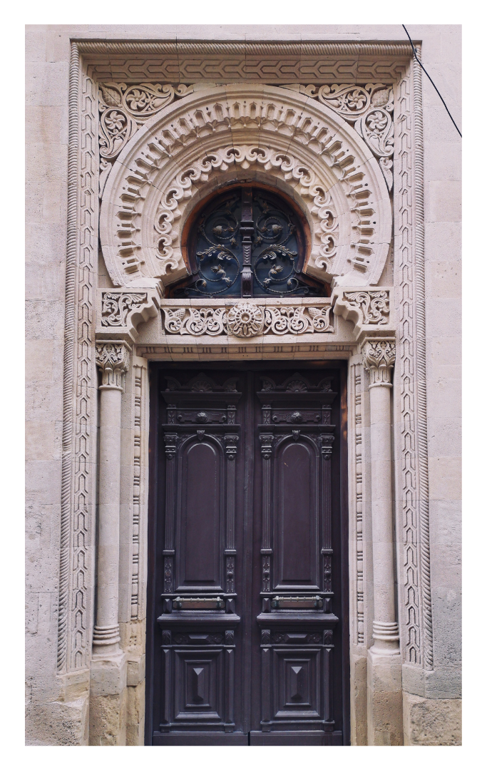Neo-Moorish Architecture in Baku. The door to a commercial administrative building