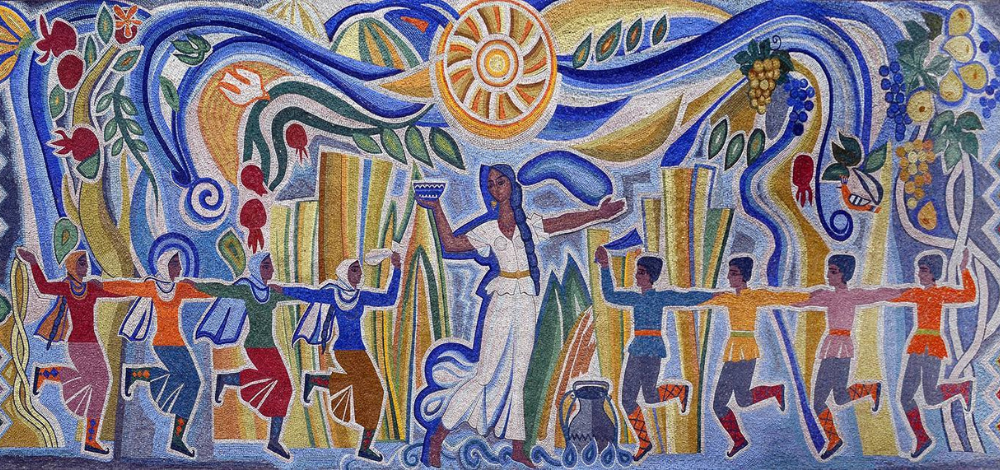 "Yallı" mozaikası. Müəllif/Rəssam: Oqtay Şıxəliyev (1988)